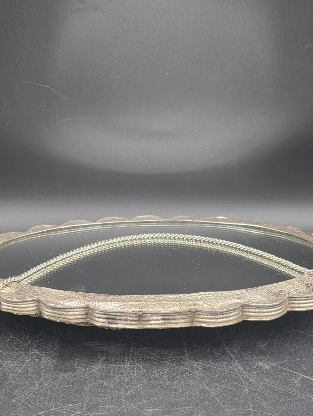 Vintage Turkish 900 Silver Repoussé Wedding Mirror VILER 9.75